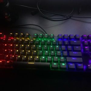 Ítem is a wired mechanical keyboard with rgb light up keys, model #: PC244A